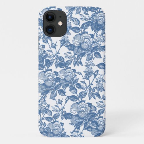 Antique Blue Toile Rose iPhone 11 Case