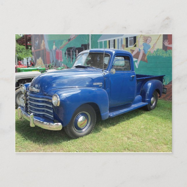 Antique Blue Truck Postcard (Front)