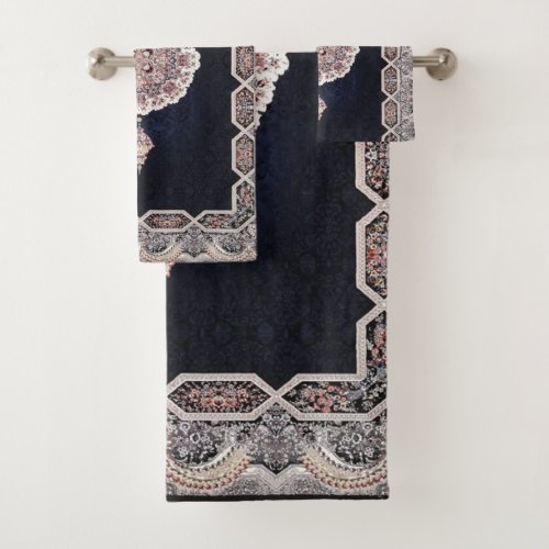 Antique Blue Turkish Persian Carpet Rug Bath Towel Set