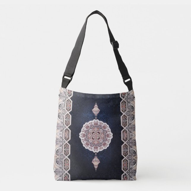 Antique Blue Turkish Persian Carpet Rug Crossbody Bag (Front)