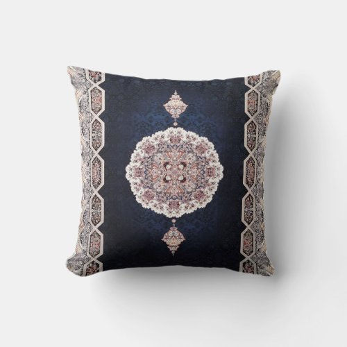 Antique Blue Turkish Persian Carpet Rug Throw Pillow