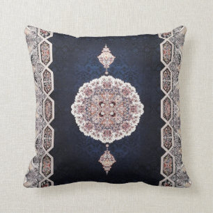 Antique Blue Turkish Persian Carpet Rug Throw Pillow