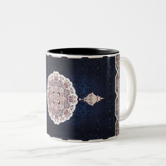 Antique Blue Turkish Persian Carpet Rug Two-Tone Coffee Mug (Front Right)