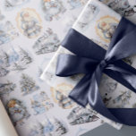 Antique Blue Victorian Christmas Wrapping Paper<br><div class="desc">This holiday gift wrapping paper features a delicate seamless pattern design of very pale pastel blue, ivory, cream, gold, and white fussy antique Victorian Era ephemera Christmas themed illustrations from yesteryear, on a faint, light, dusty sky blue background. Graphic depictions include Santa Claus, winter snowscapes, a train, a church, Christmas...</div>