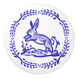 Antique Blue White Rabbit Delft Look Ceramic Pull