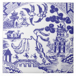 Antique Blue Willow China Pattern Vintage Ceramic Tile<br><div class="desc">"blue willow china pattern",  "antique tea dishes plates art",  "traditional classic ceramic tile",  "original vintage old retro",  "dark blue and white",  "navy birds trees chinoiserie",  "classic chinese asian pagoda",  "oriental asia porcelain",   "japanese japan art",  "flying bird couple"</div>