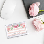 Antique Blush Peony & Pink Stripe Business Card Holder<br><div class="desc">Elegant and feminine business card case in chic pastel pink stripes features a canopy of blush and sage watercolor peony flowers blooming from the top. Personalize with your name,  monogram or business name in modern off-black lettering.</div>