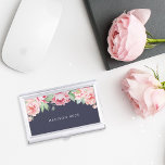 Antique Blush Pink Peony Business Card Case<br><div class="desc">Elegant and feminine business card case in chic midnight blue features a canopy of blush pink watercolor peony flowers blooming from the top. Personalize with your name,  monogram or business name in modern white lettering.</div>