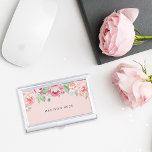 Antique Blush Pink Peony Business Card Holder<br><div class="desc">Elegant and feminine business card case in chic pastel blush pink features a canopy of blush and sage watercolor peony flowers blooming from the top. Personalize with your name,  monogram or business name in modern off-black lettering.</div>