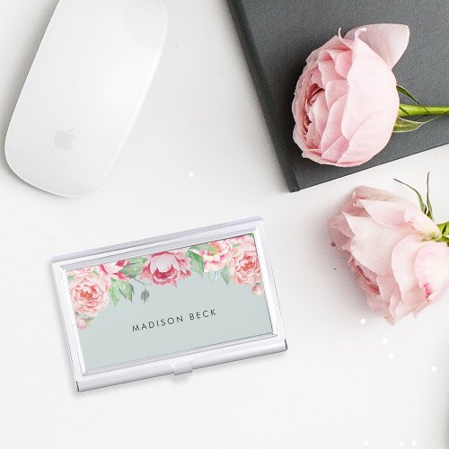 Antique Blush Pink Peony Case For Business Cards