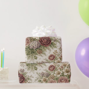 Antique Blush Rose Garden Pattern Wrapping Paper