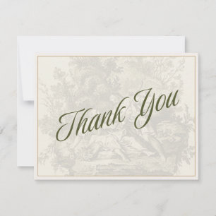 Antique Bohemian Toile Sage Green& Cream Thank You Note Card