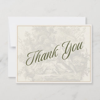 Antique Bohemian Toile Sage Green& Cream Thank You Note Card