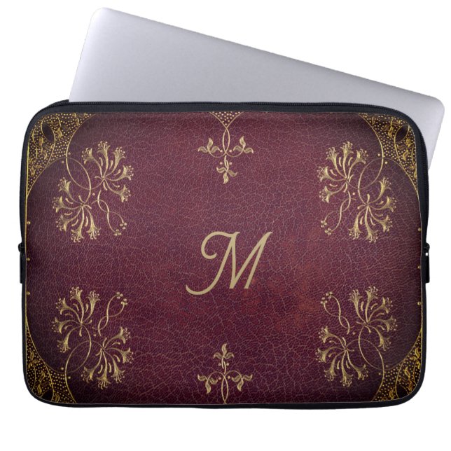 antique book binding  -  leather look laptop sleeve (Front)