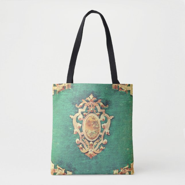 Antique book brass and green elegant victorian tote bag (Front)