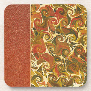 Antique Book Cover, Ornate Swirl Pattern Beverage Coaster