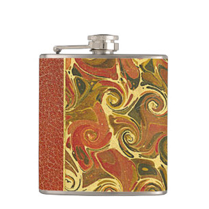 Antique Book Cover, Ornate Swirl Pattern Hip Flask