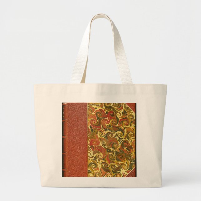 Antique Book Cover, Ornate Swirl Pattern Large Tote Bag (Front)