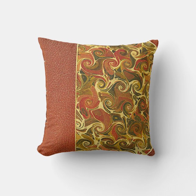 Antique Book Cover, Ornate Swirl Pattern Throw Pillow (Front)