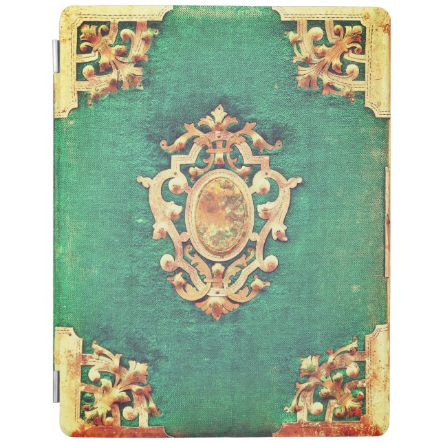Antique book gold green elegant victorian iPad smart cover (Front)