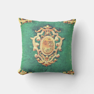 Antique book gold green elegant victorian throw pillow