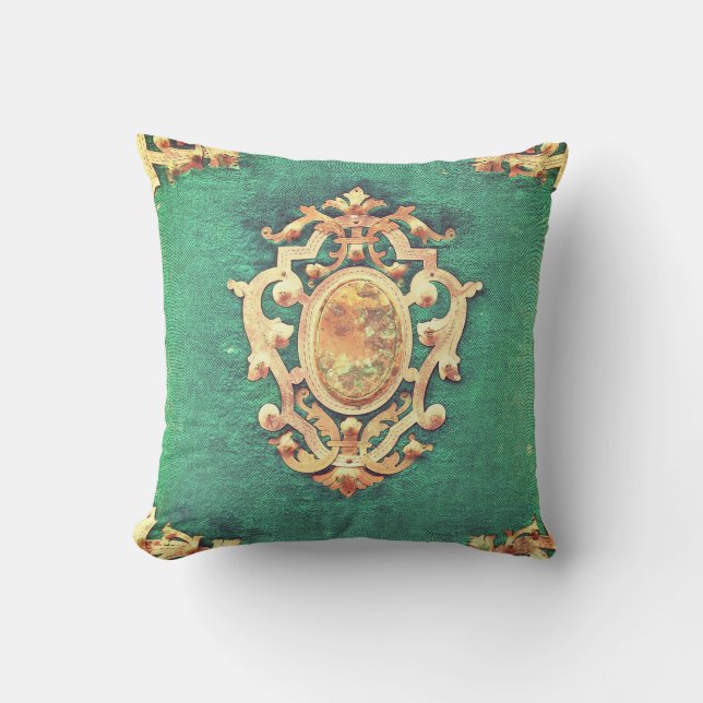 Antique book gold green elegant victorian throw pillow (Front)