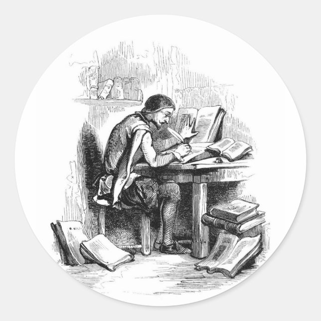 Antique Book Writer Author Classic Round Sticker (Front)