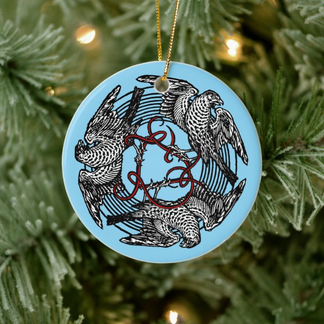 Antique Bookplate Three Hawks William de Morgan Ceramic Ornament (Tree)