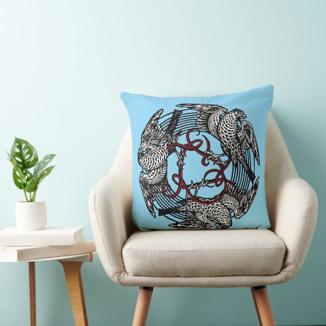 Antique Bookplate Three Hawks William de Morgan Throw Pillow (Chair)