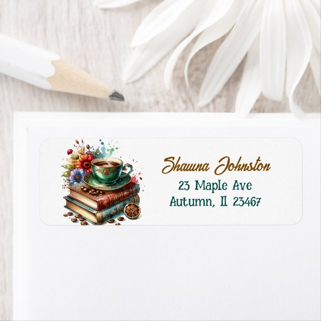 Antique books and Vintage Coffee Cup Label (Insitu)