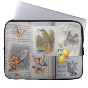 Antique Books, Birds and Butterflies  Laptop Sleeve