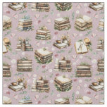 Antique Books &amp; Flowers on Light Dusty Pink Fabric