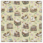 Antique Books &amp; Flowers on Yellow Fabric