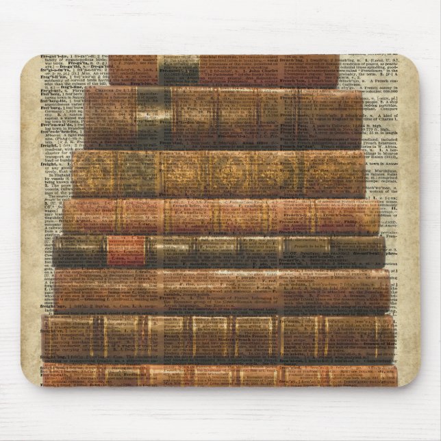 Antique Books Illustration Over Dictionary Page Mouse Pad (Front)