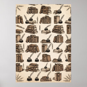 Antique Books Quill Ink Vintage Library Poster