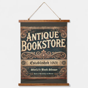 Antique Bookstore Vintage-Style Wood Topped Wall Hanging Tapestry