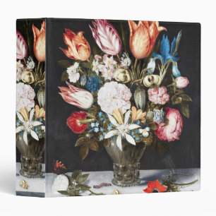 Antique Bosschaert Dutch Tulips and Roses Art 3 Ring Binder