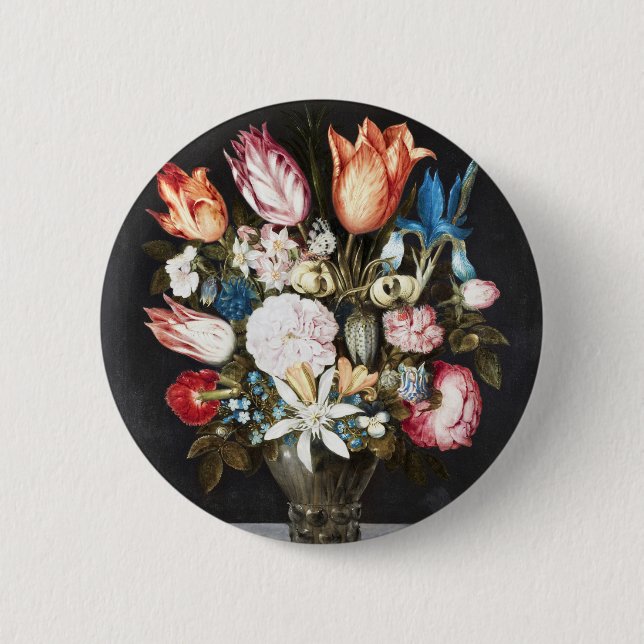 Antique Bosschaert Dutch Tulips and Roses Art Button (Front)