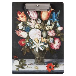Antique Bosschaert Dutch Tulips and Roses Art Clipboard