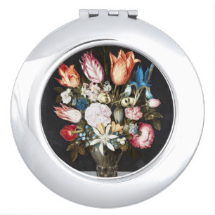 Antique Bosschaert Dutch Tulips and Roses Art Compact Mirror