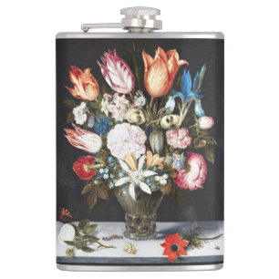 Antique Bosschaert Dutch Tulips and Roses Art Flask