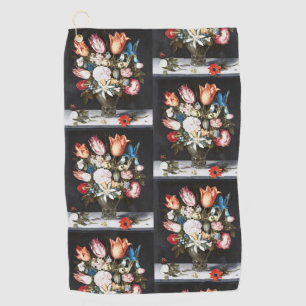 Antique Bosschaert Dutch Tulips and Roses Art Golf Towel
