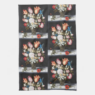 Antique Bosschaert Dutch Tulips and Roses Art Kitchen Towel