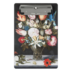 Antique Bosschaert Dutch Tulips and Roses Art Mini Clipboard