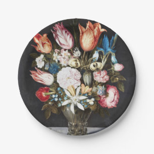 Antique Bosschaert Dutch Tulips and Roses Art Paper Plates