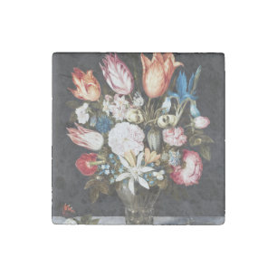 Antique Bosschaert Dutch Tulips and Roses Art Stone Magnet