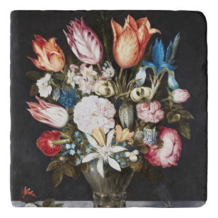 Antique Bosschaert Dutch Tulips and Roses Art Trivet