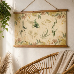 Antique Botanic and Floral Wood Topped Tapestry