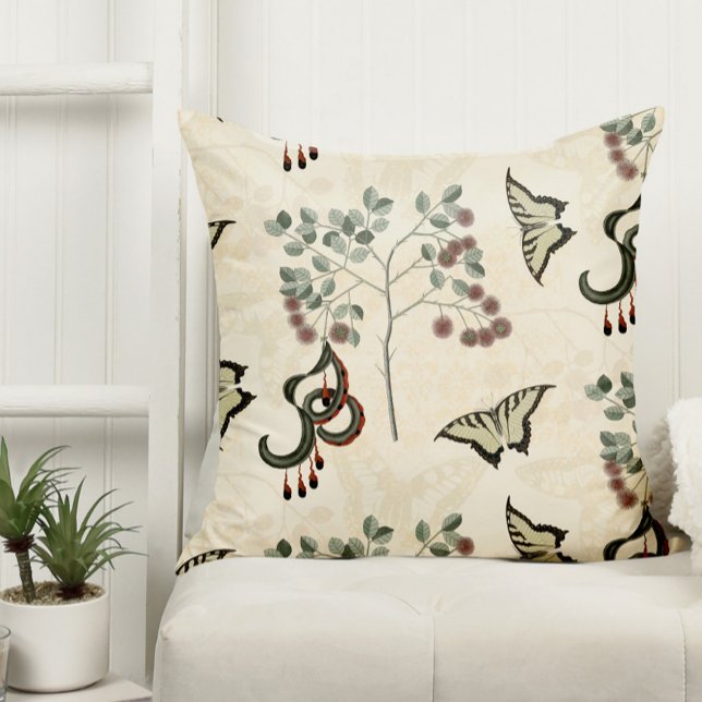 Antique Botanical Butterflies and Catclaw Throw Pillow (Creator Uploaded)