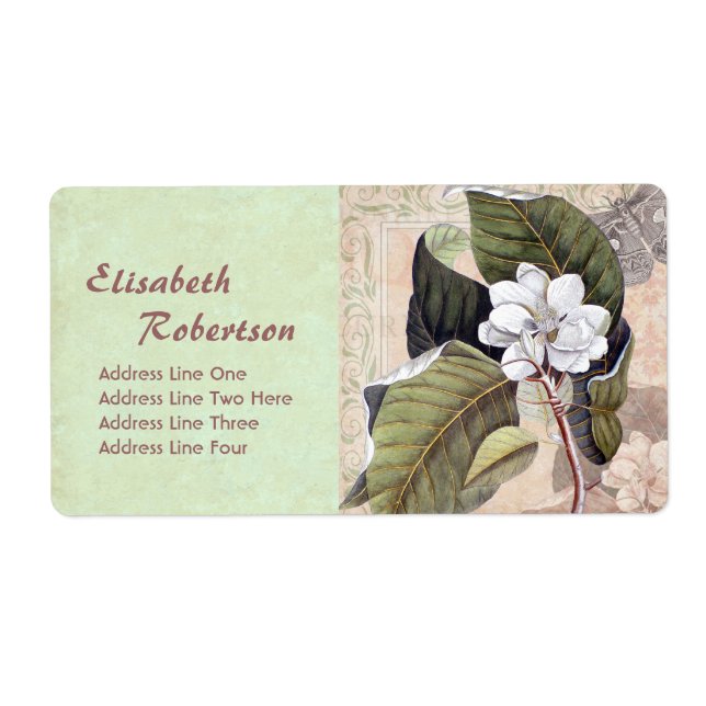 Antique Botanical Print Magnolia Collage Label (Front)